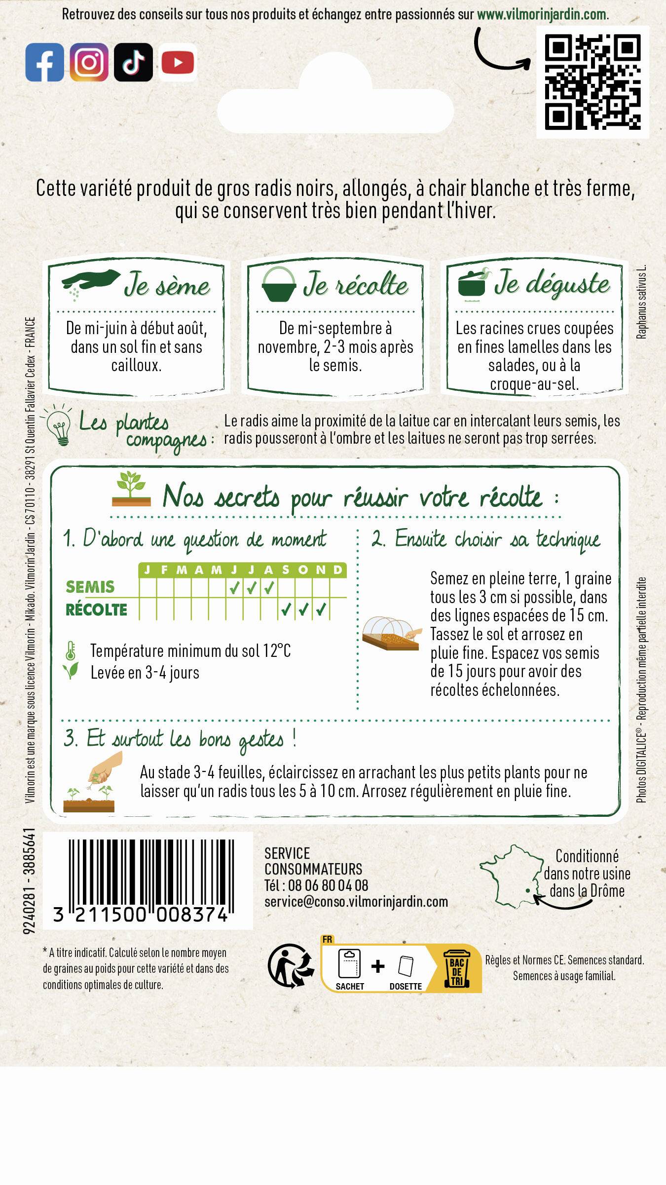 Vilmorin - Radis Noir Gros Long d'Hiver serie 1 sachet graines 6 g - Vilmorin - Image 4