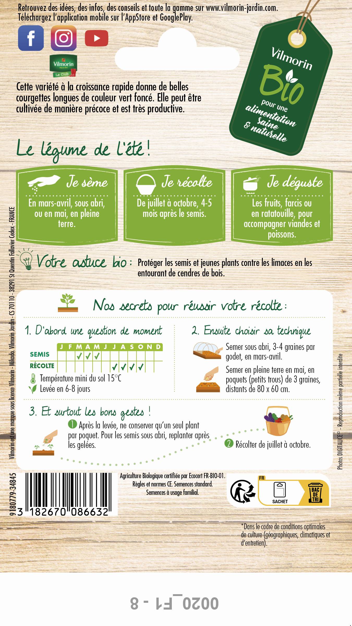 Vilmorin - Courgette verte noire maraichère Bio série 2 sachet graines 4 g - Vilmorin - Image 3