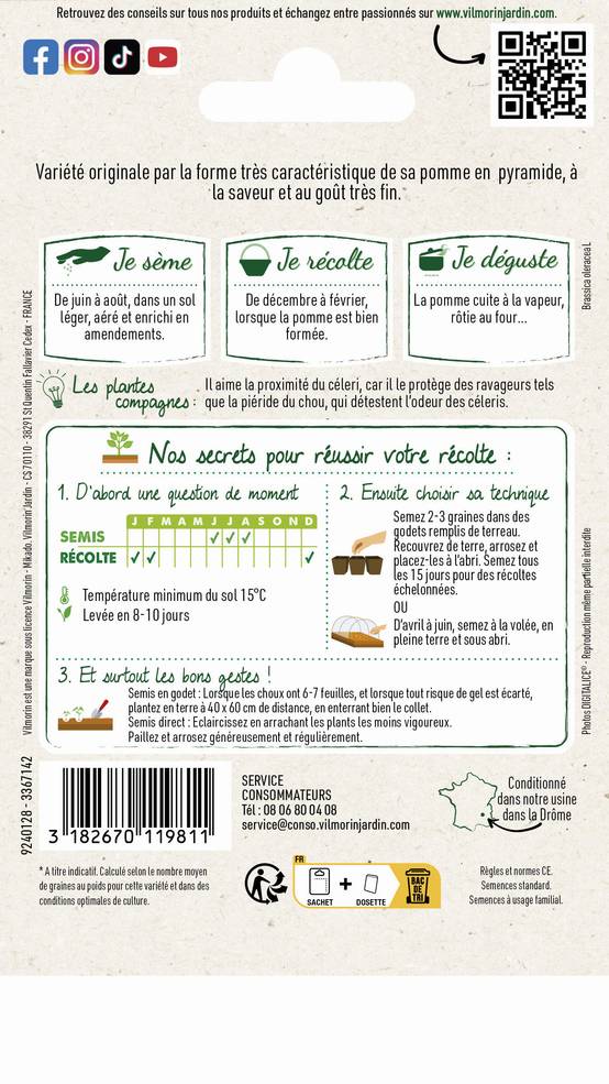 Vilmorin - Chou brocoli romanesco précoce série 2 sachet graines 2 g - Vilmorin - Image 2