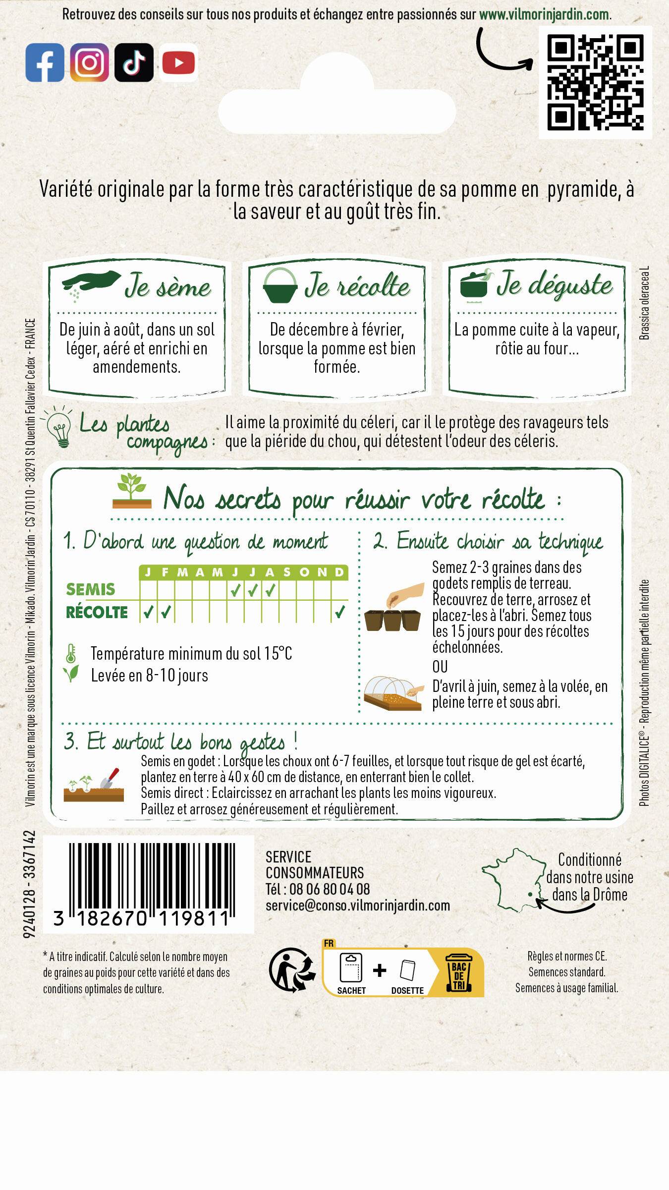 Vilmorin - Chou brocoli romanesco précoce série 2 sachet graines 2 g - Vilmorin - Image 2
