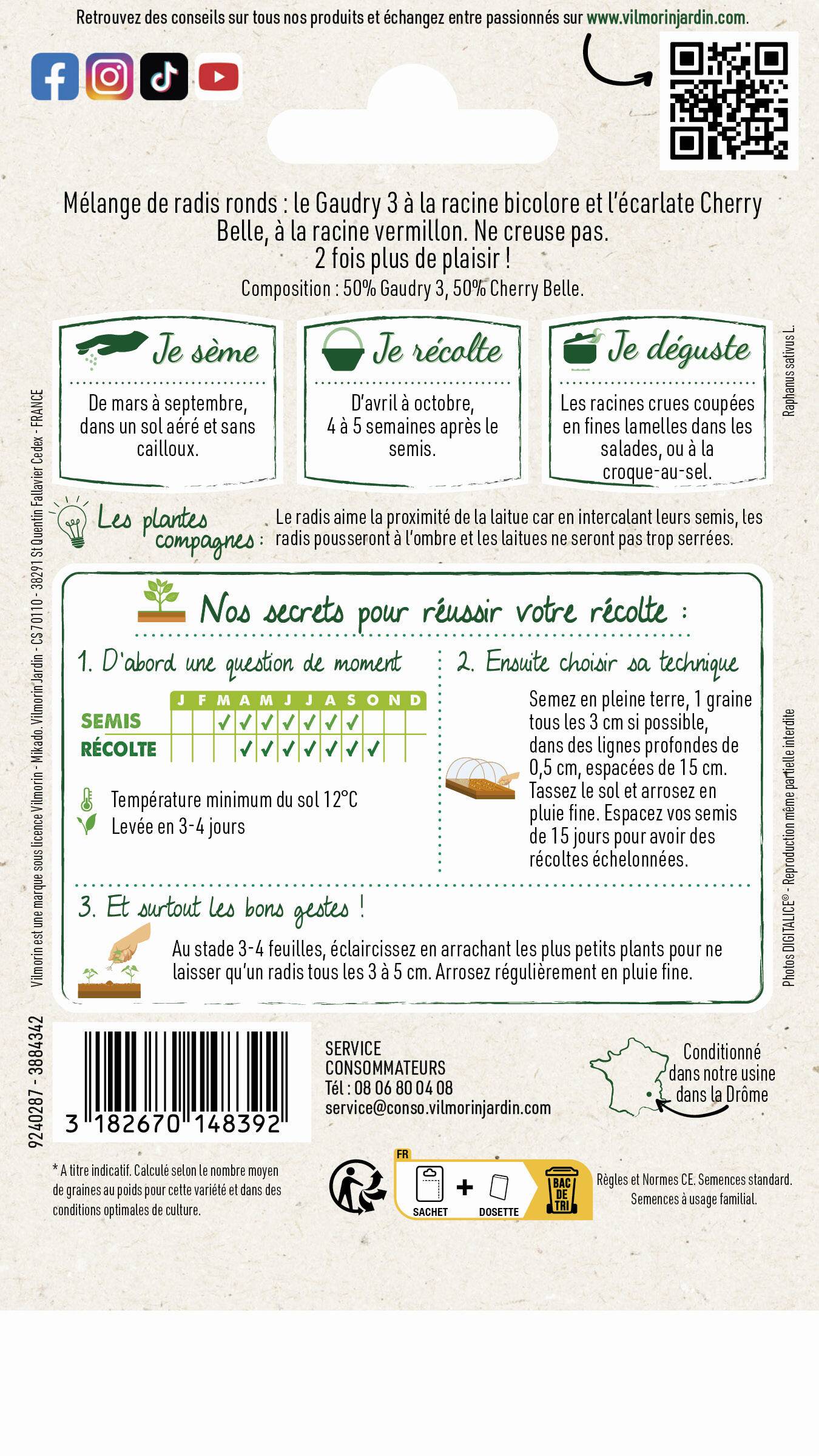 Vilmorin - Radis ronds en mélange Gaudry 2 / Jolly série 2 sachet graines 10 g - Vilmorin - Image 3
