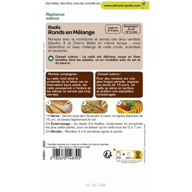 Vilmorin - Radis ronds en mélange Gaudry 2 / Jolly série 2 sachet graines 10 g - Vilmorin - Image 4