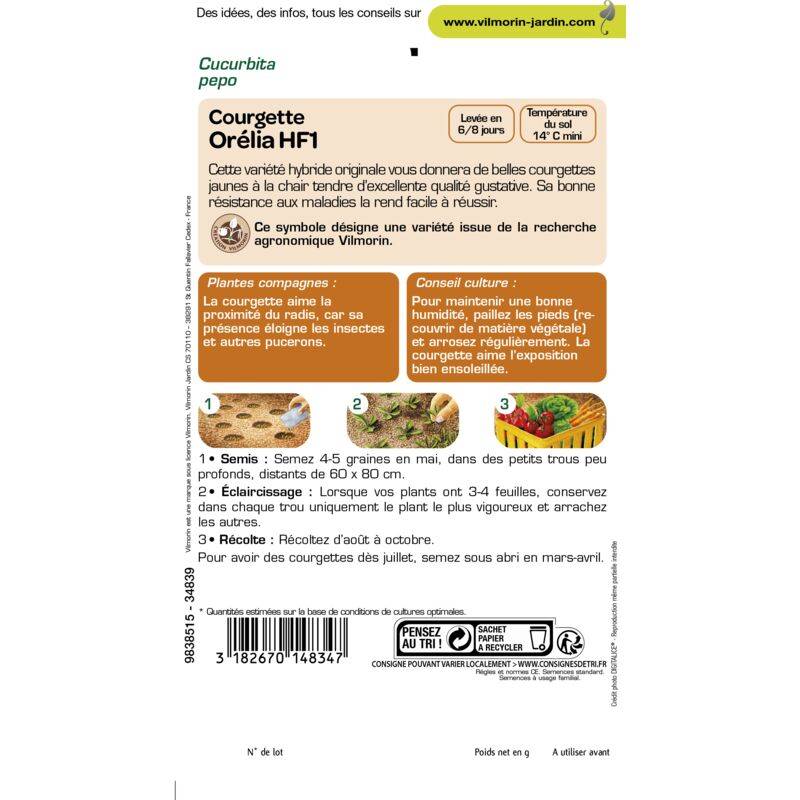Vilmorin - Courgette orelia hf1 peau jaune série 2 sachet graines 2 g - Vilmorin - Image 4