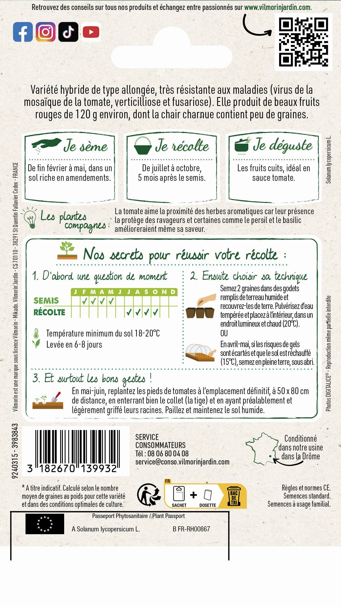 Vilmorin - Tomate Lancelot HF1 serie 3 sachet graines 0,1 g - Vilmorin - Image 3