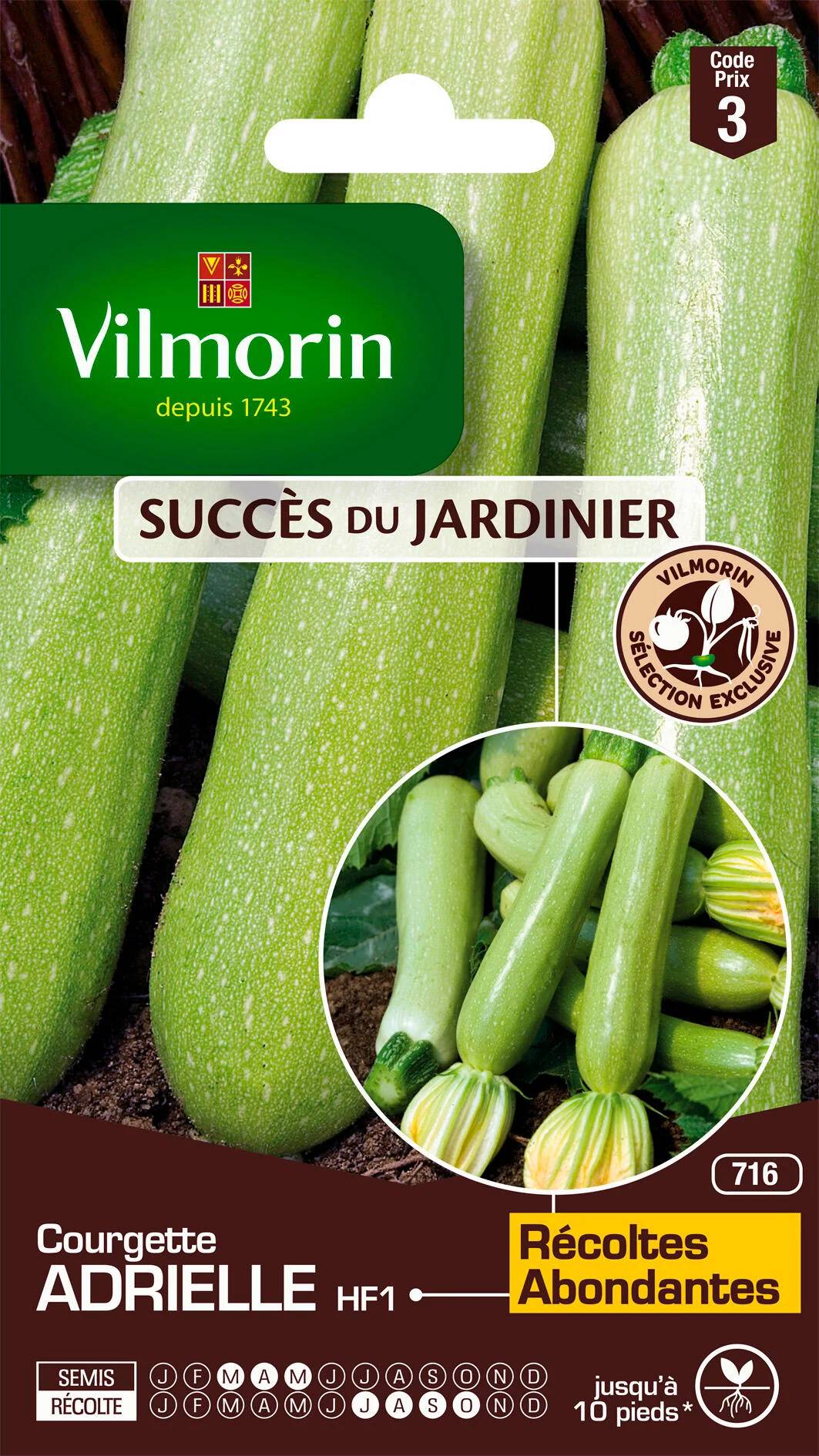 Vilmorin - Courgette Adrielle HF1 serie 3 sachet graines 3 g - Vilmorin - Image 1