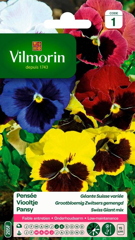 Vilmorin - Pensée géante suisse variée série 1 sachet graines 0,4 g - Vilmorin - Image 2