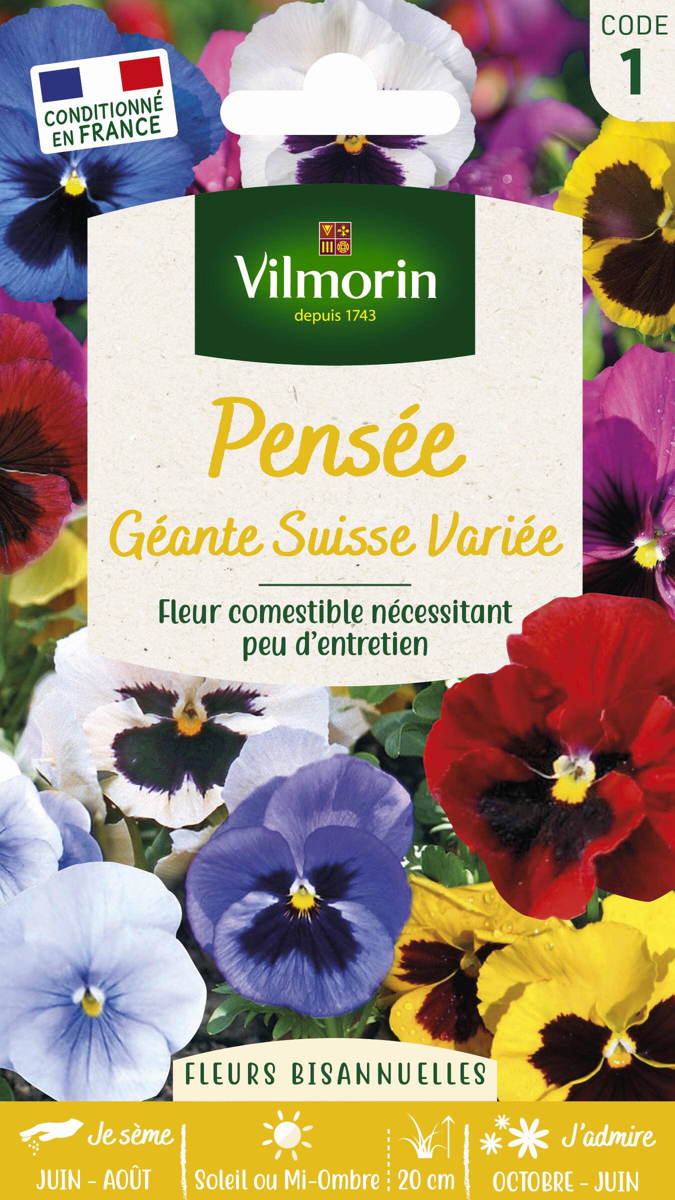 Vilmorin - Pensée géante suisse variée série 1 sachet graines 0,4 g - Vilmorin - Image 1