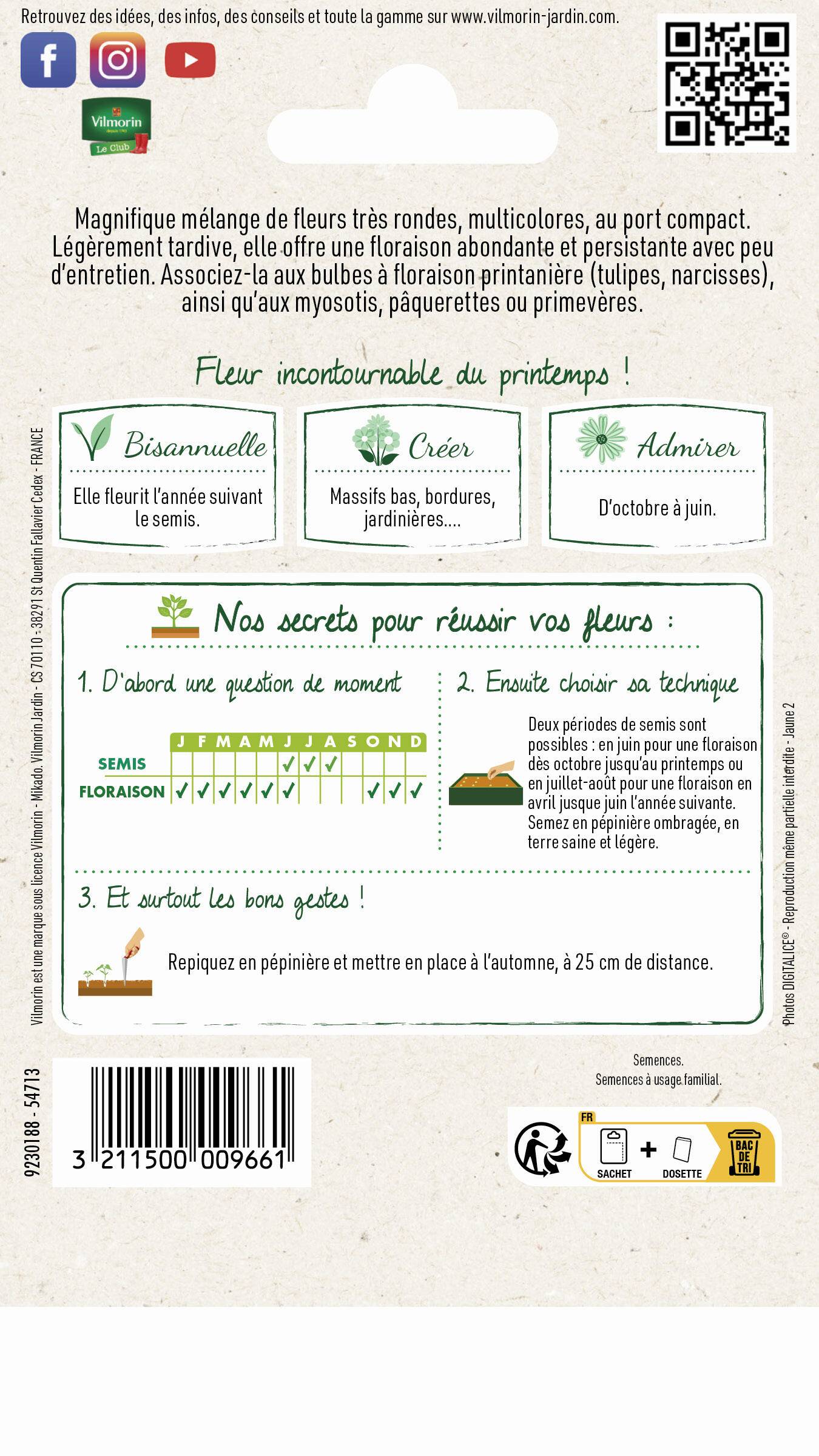 Vilmorin - Pensée géante suisse variée série 1 sachet graines 0,4 g - Vilmorin - Image 3