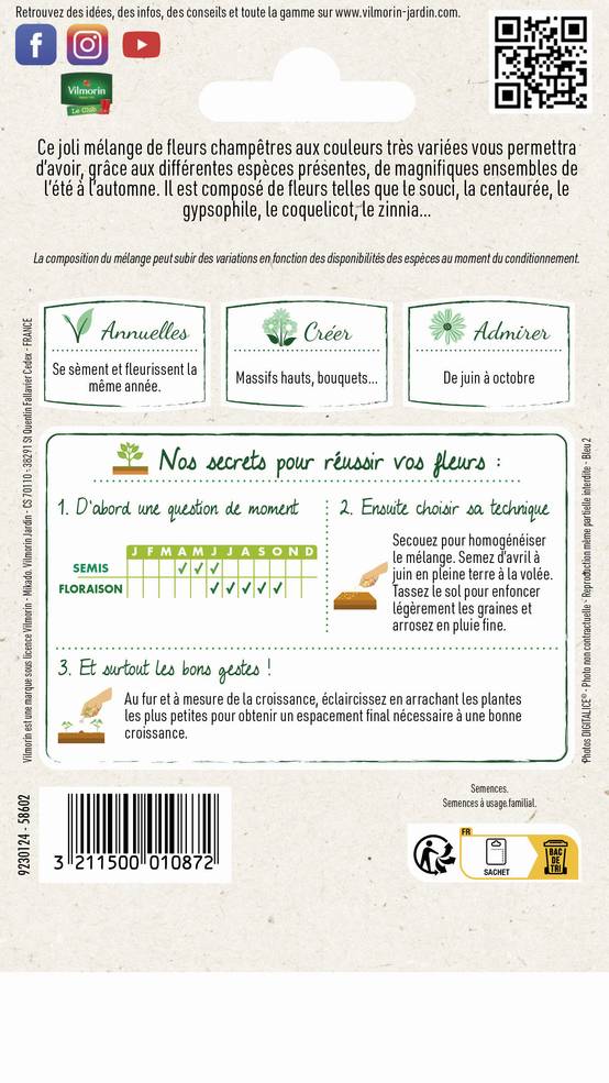 Vilmorin - Fleurs pour bouquets champêtres série 2 sachet graines 5 g - Vilmorin - Image 3