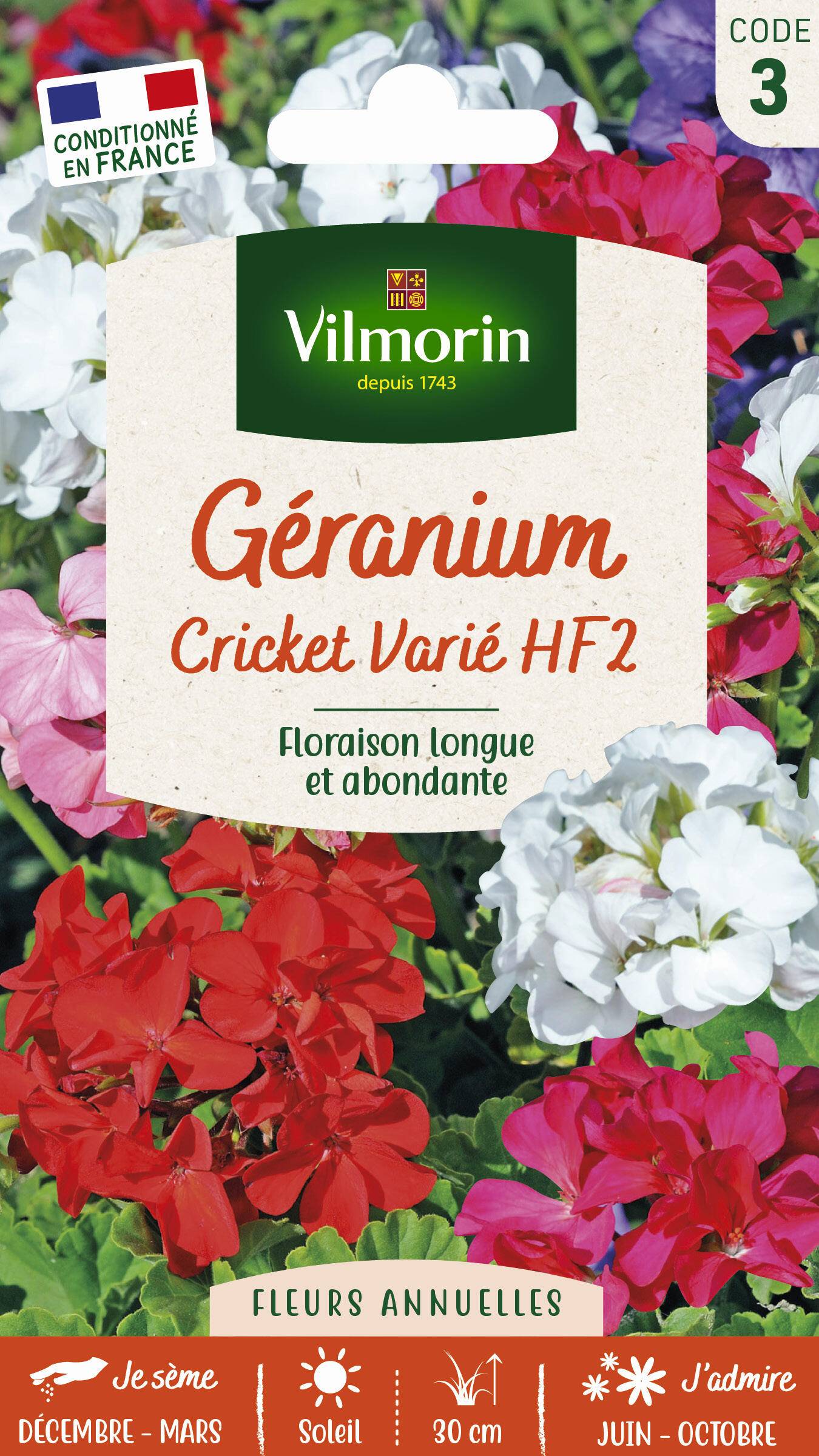 Vilmorin - Géranium cricket varie série 3 sachet graines 0,3 g - Vilmorin