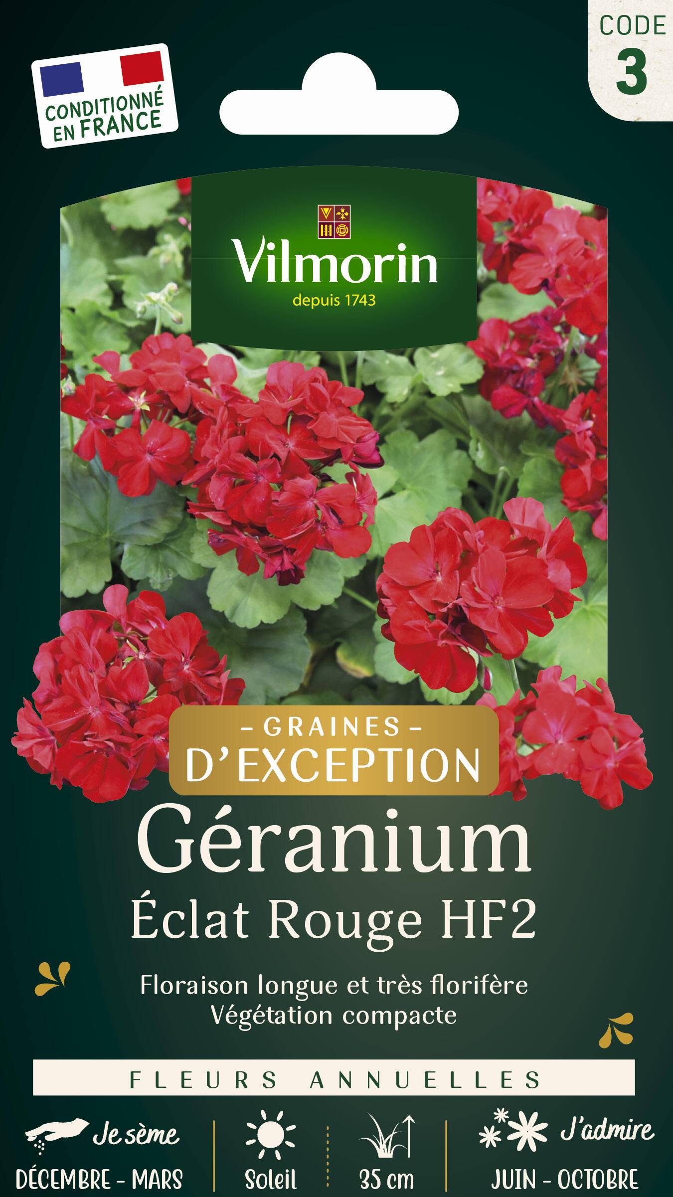 Vilmorin - Géranium Eclat Rouge HF2 serie 3 sachet graines 0,4 g - Vilmorin - Image 1