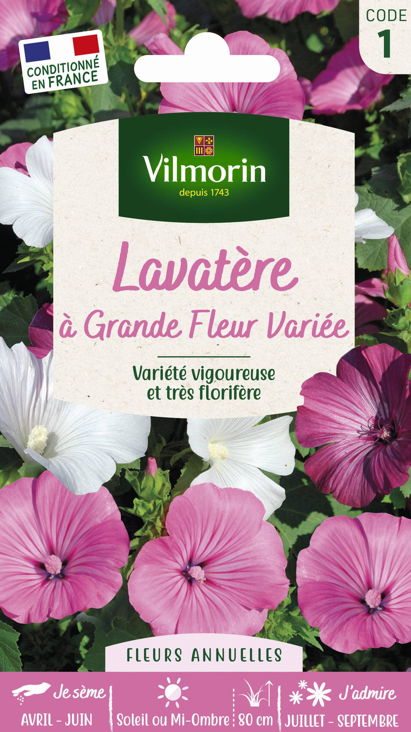Vilmorin - Lavatère a grande fleur variée série 1 sachet graines 3 g - Vilmorin - Image 1