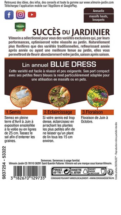 Vilmorin - Lin Annuel Blue Dress serie 2 sachet graines 3 g - Vilmorin - Image 6