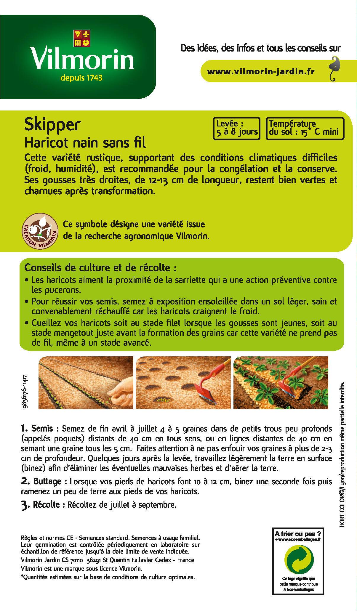 Vilmorin - Haricot Skipper création série 3 recommande pour congélation sachet graines 200 g - Vilmorin - Image 2