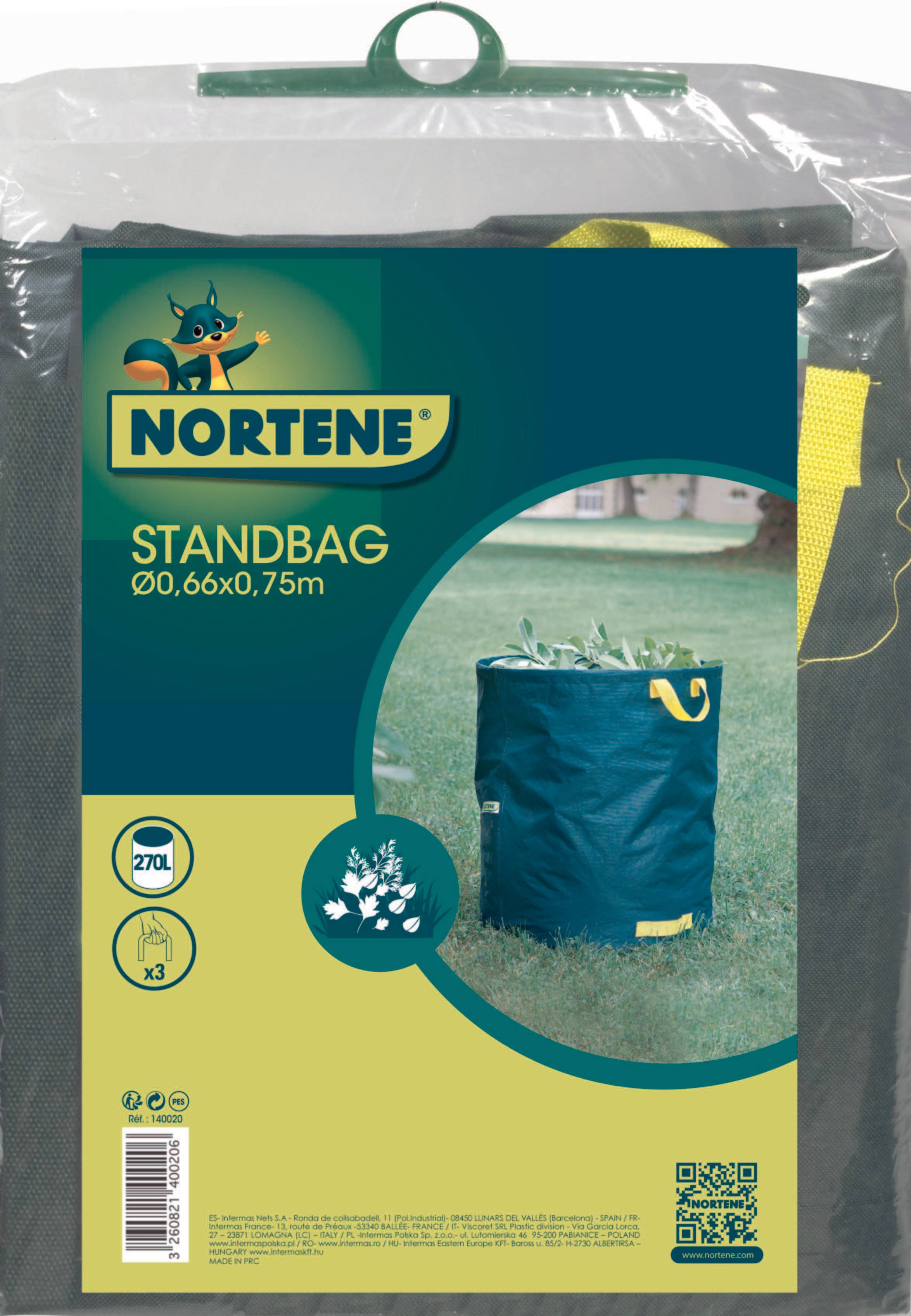 Nortène - Sac déchets vert autostable tissé enduit poignées arceau PVC Ø 66 cm H 75 cm - NORTENE