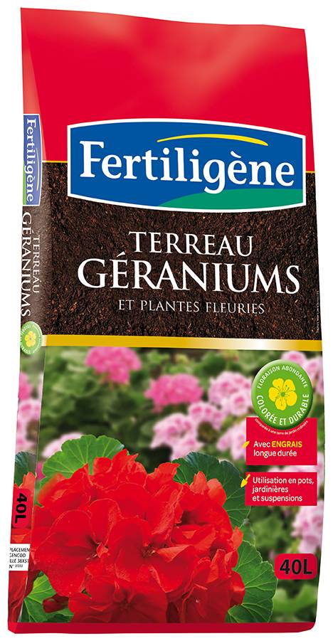 Fertiligène - Terreau géraniums et plantes fleuries - 40 L