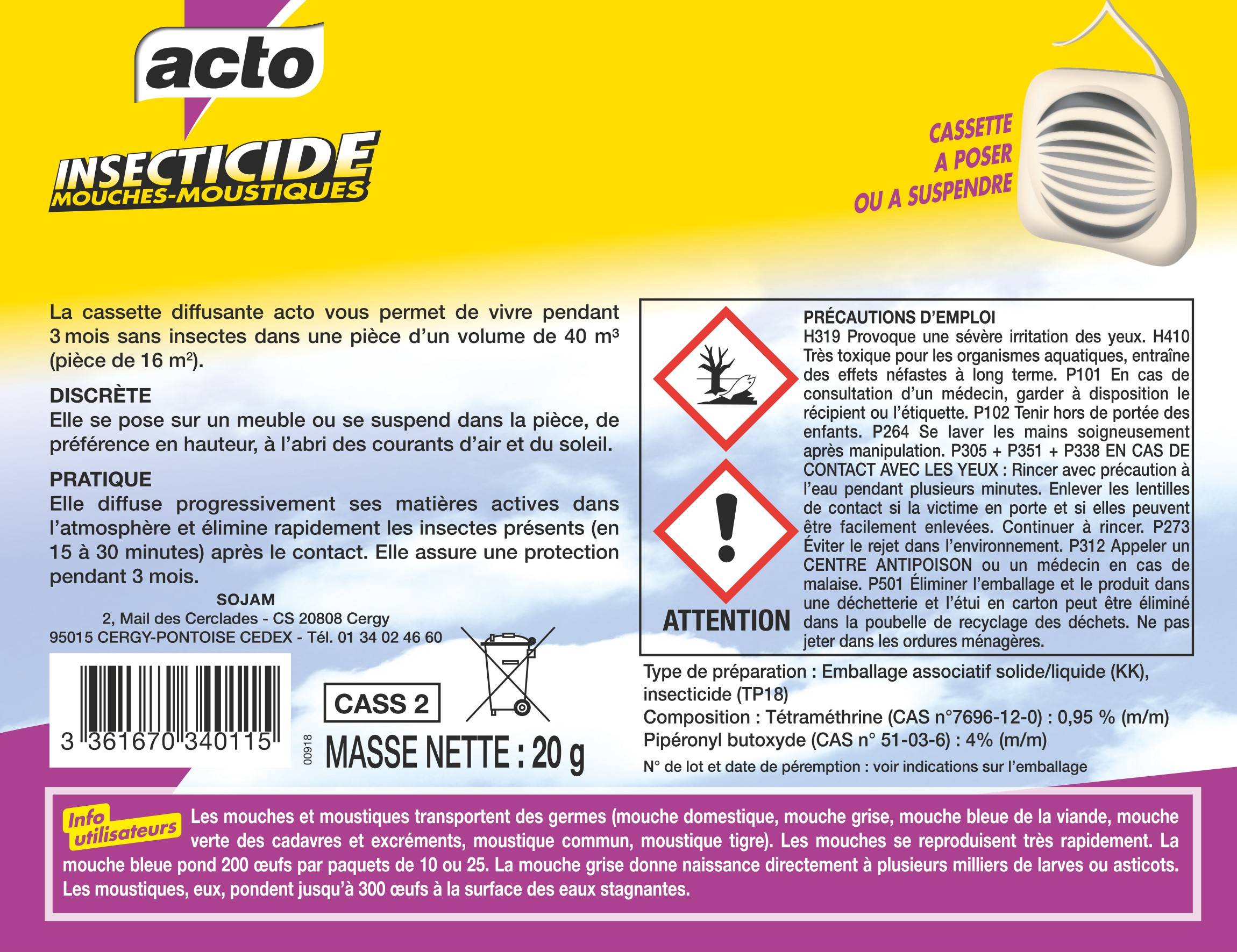 Acto - Cassette insecticide mouches-moustiques 20 g - ACTO - Image 2