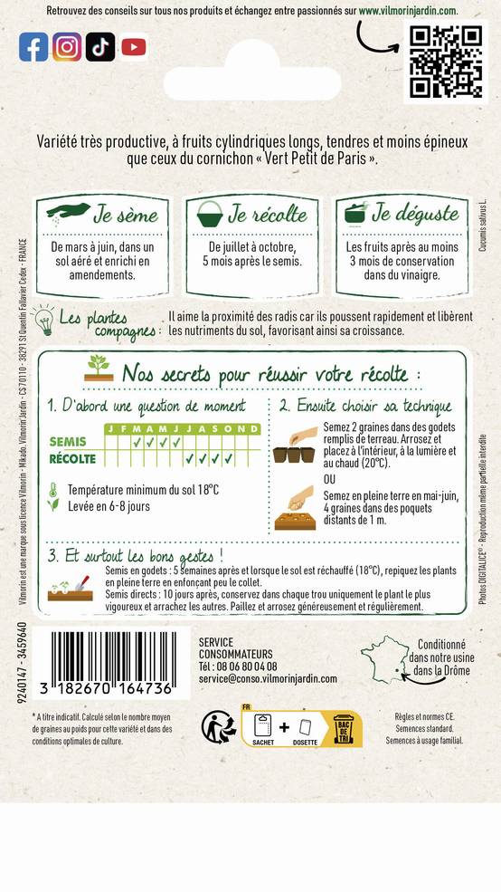 Vilmorin - Cornichon fin de Meaux série 0 sachet graines 3 g - Vilmorin - Image 3