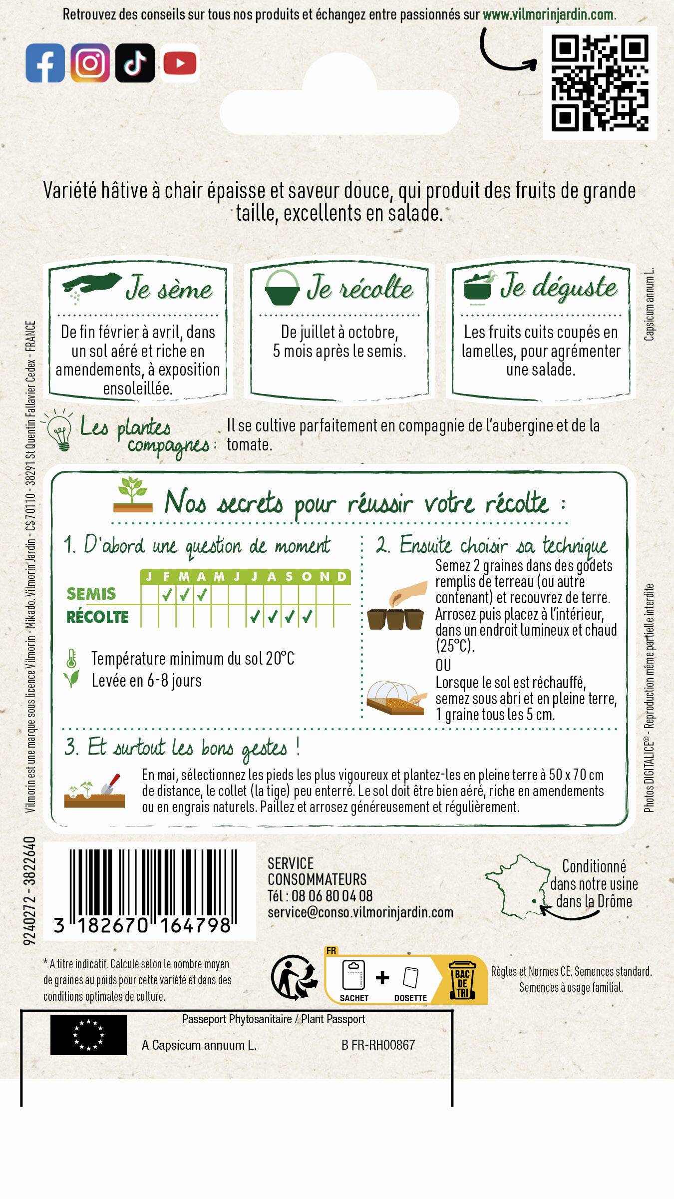 Vilmorin - Poivron Yolo Wonder série 0 sachet graines 1,5 g - Vilmorin - Image 3