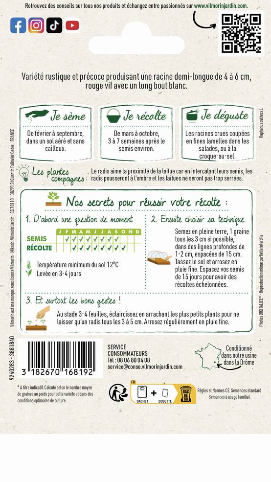 Vilmorin - Radis Pernot clair série 0 sachet graines 8 g - Vilmorin - Image 3