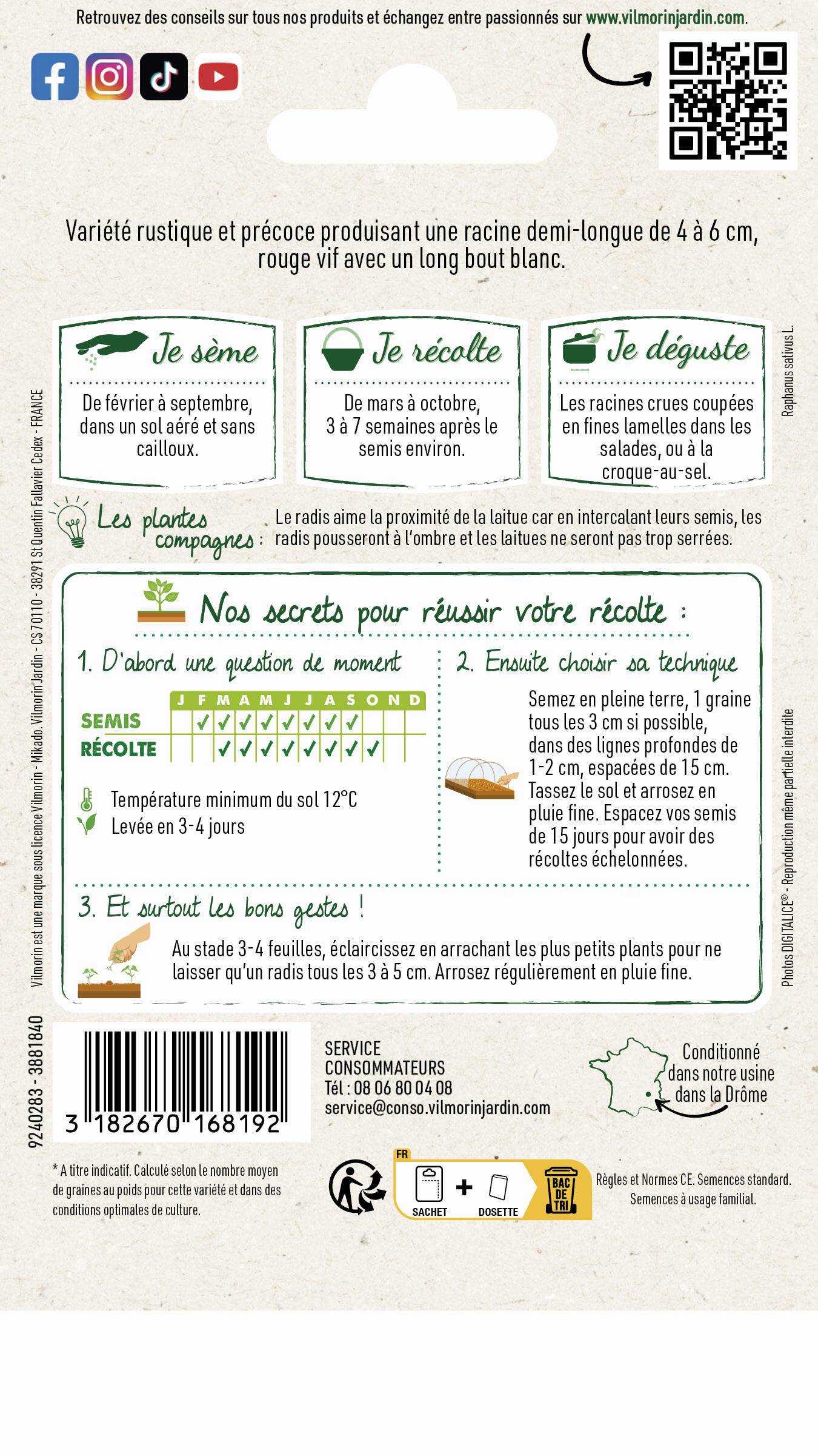Vilmorin - Radis Pernot clair série 0 sachet graines 8 g - Vilmorin - Image 3