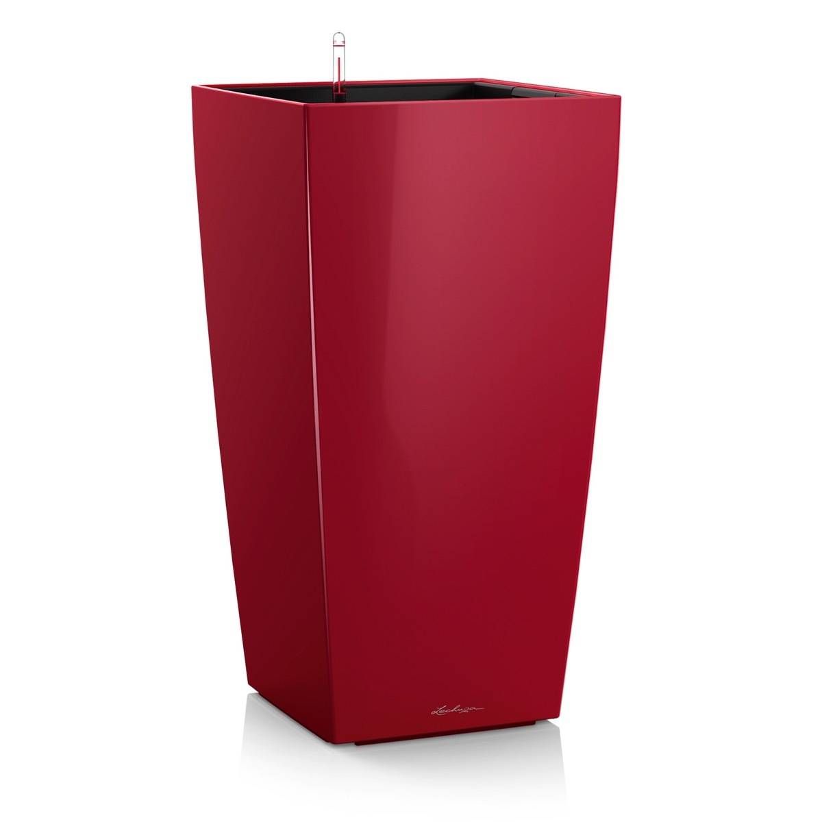 Pot carré Premium plastique rouge scarlet brillant L.30xP.30xH.56 cm modèle CUBICO - Lechuza - Image 1