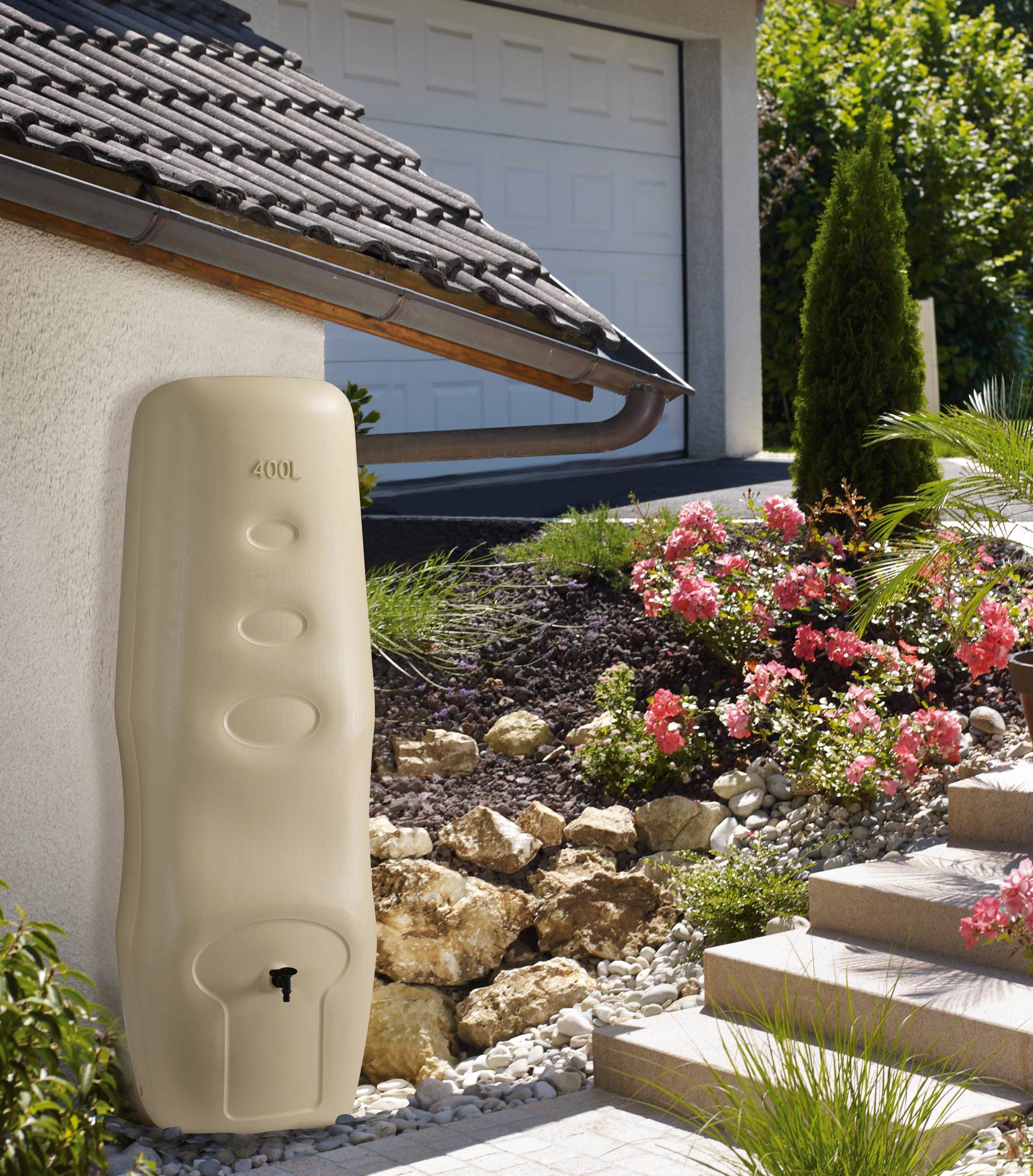 Belli - Récupérateur d'eau de pluie mural 400L Profil beige – BELLI - Image 2