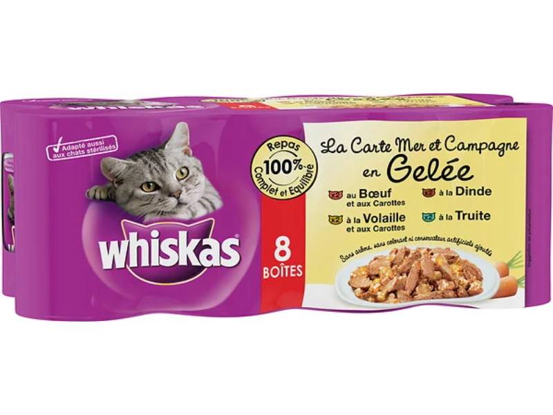 Lot de 8 boîtes alimentation pour chat 390 g La carte Mer et Campagne – WHISKAS