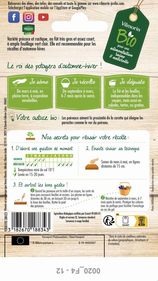 Vilmorin - Poireau de Carentan 2 Bio série 2 sachet graines 3 g - Vilmorin - Image 5