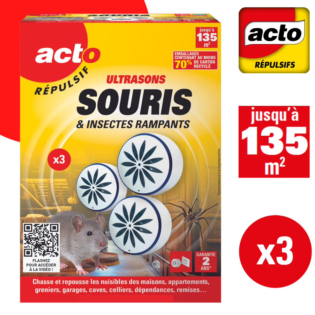 Acto - Répulsif ultrasons nuisibles 135 m² lot de 3 - RETRO (ACTO) - Image 2