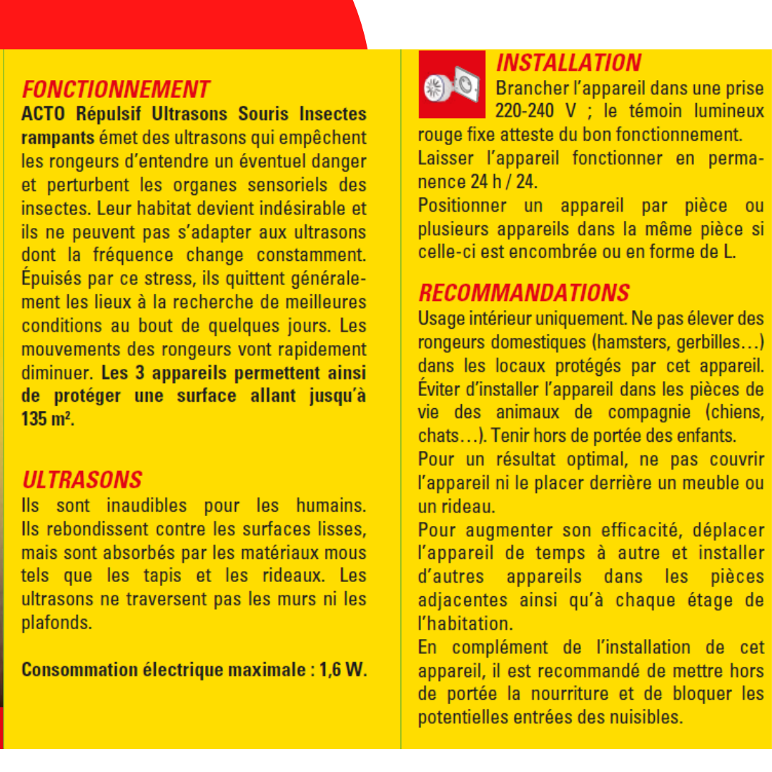 Acto - Répulsif ultrasons nuisibles 135 m² lot de 3 - RETRO (ACTO) - Image 3