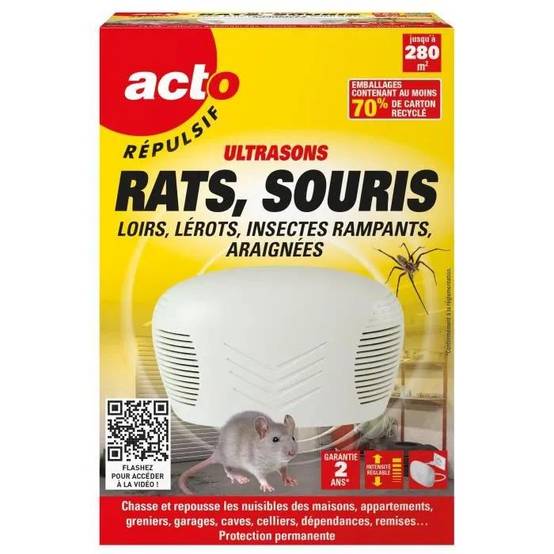Répulsif ultrasons anti-rongeurs rouge H.24 cm L.7 cm - Acto - Image 1