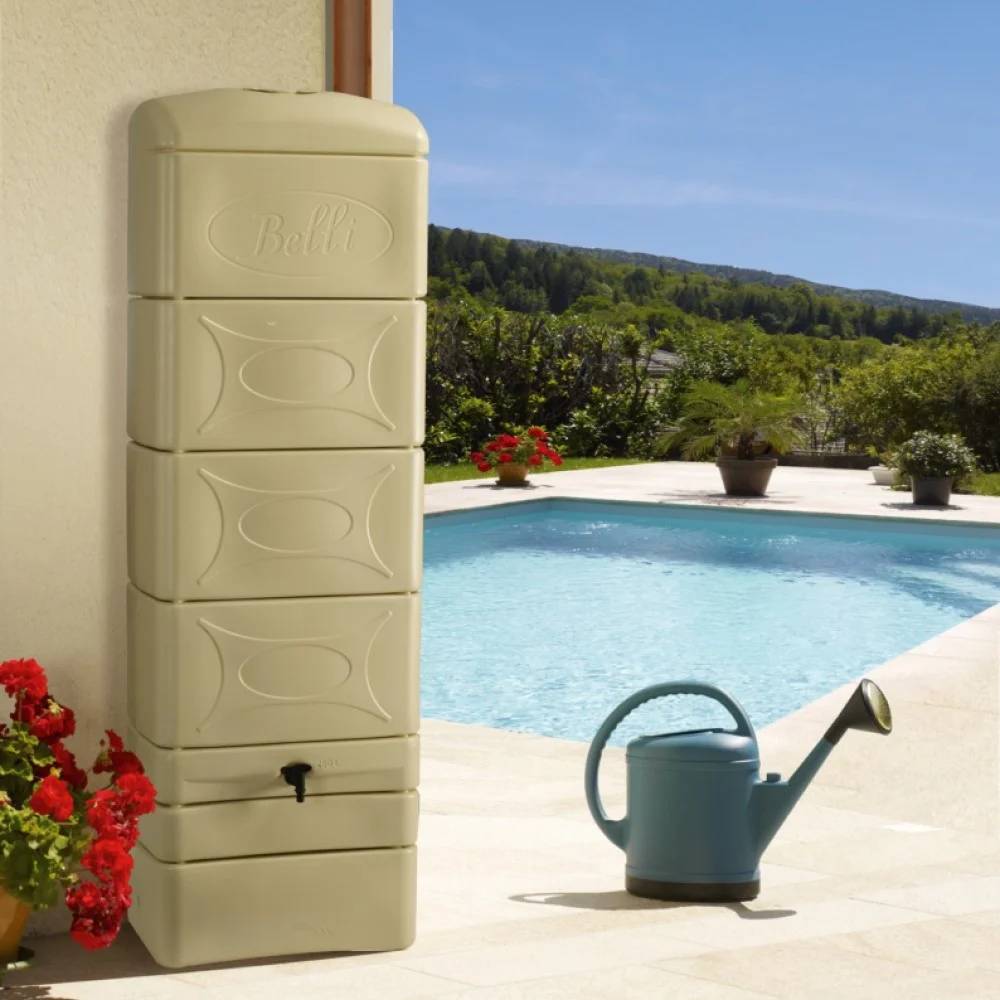 Belli - Récupérateur d'eau de pluie 300L mural robinet et collecteur inclus beige - BELLI