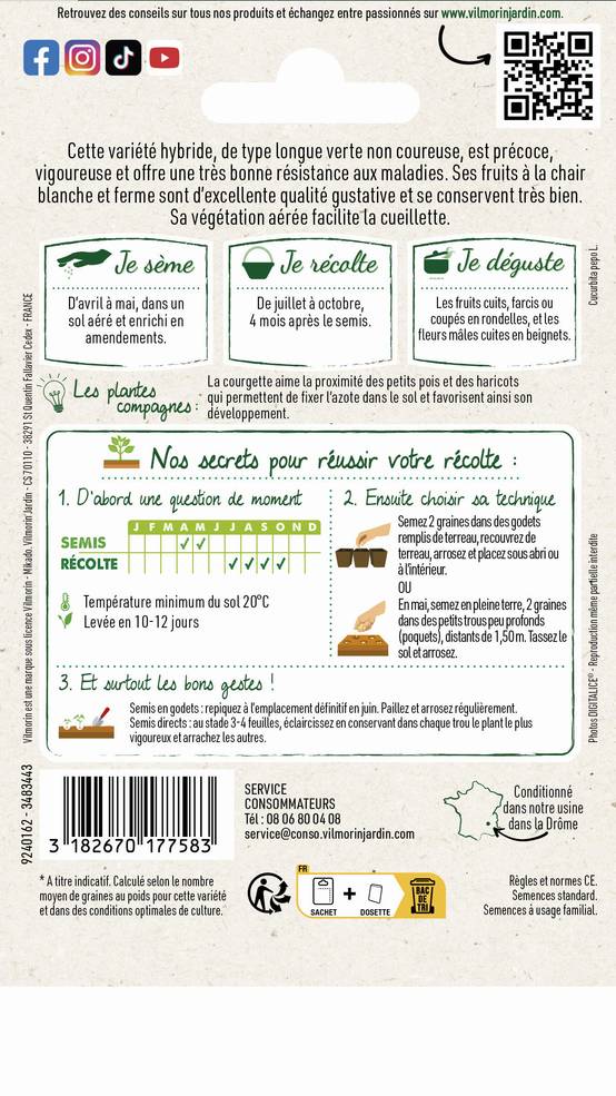 Vilmorin - Courgette Anissa HF1 serie 3 sachet graines 3 g - Vilmorin - Image 3