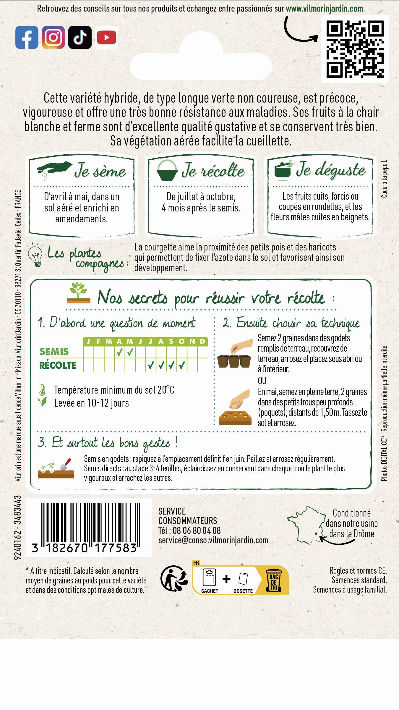Vilmorin - Courgette Anissa HF1 serie 3 sachet graines 3 g - Vilmorin - Image 3