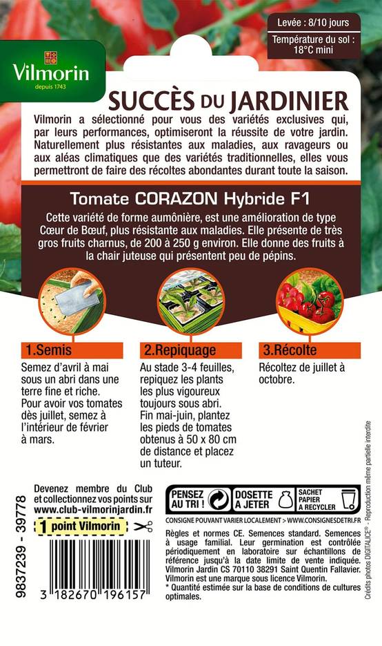 Vilmorin - Tomate Corazon HF1 serie 3 sachet graines 0,2 g - Vilmorin - Image 3