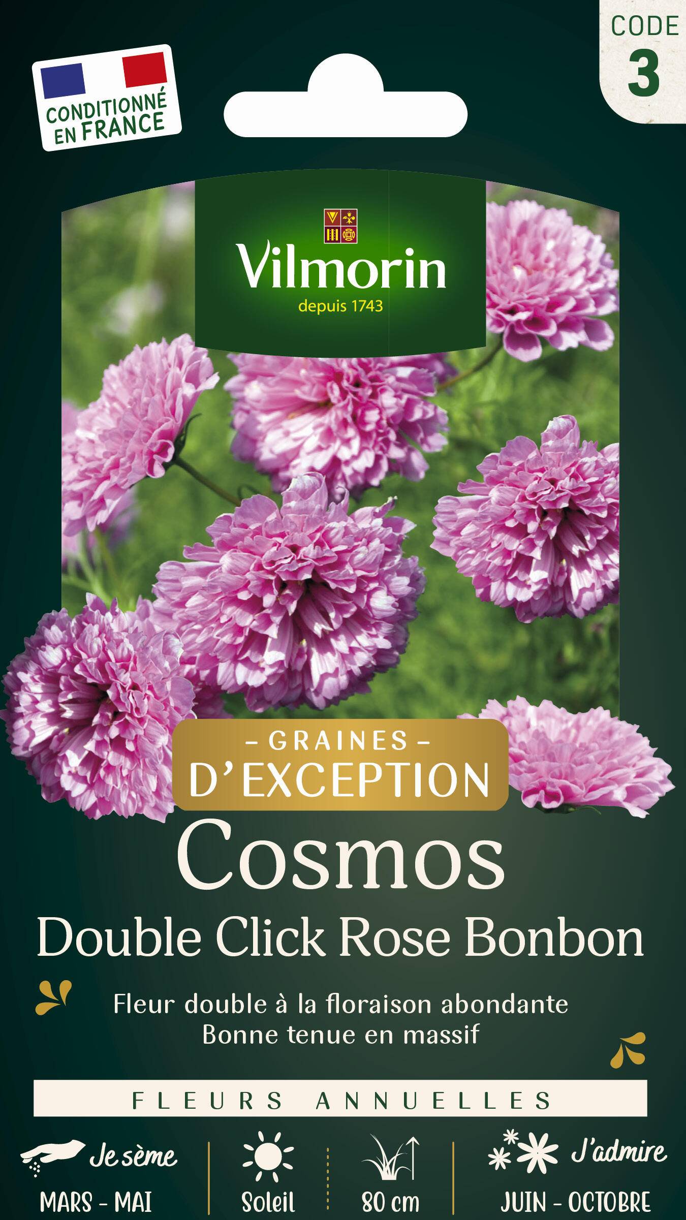 Vilmorin - Cosmos Double Click Rose Bonbon serie 3 sachet graines 1 g - Vilmorin - Image 1