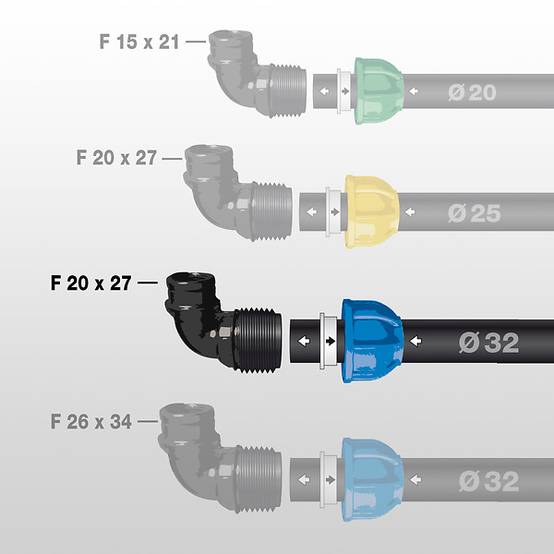 Jardibric - Coude compression ø 32 mm x femelle 20x27 L.11 x l.9 x H.6 cm – JARDIBRIC - Image 3