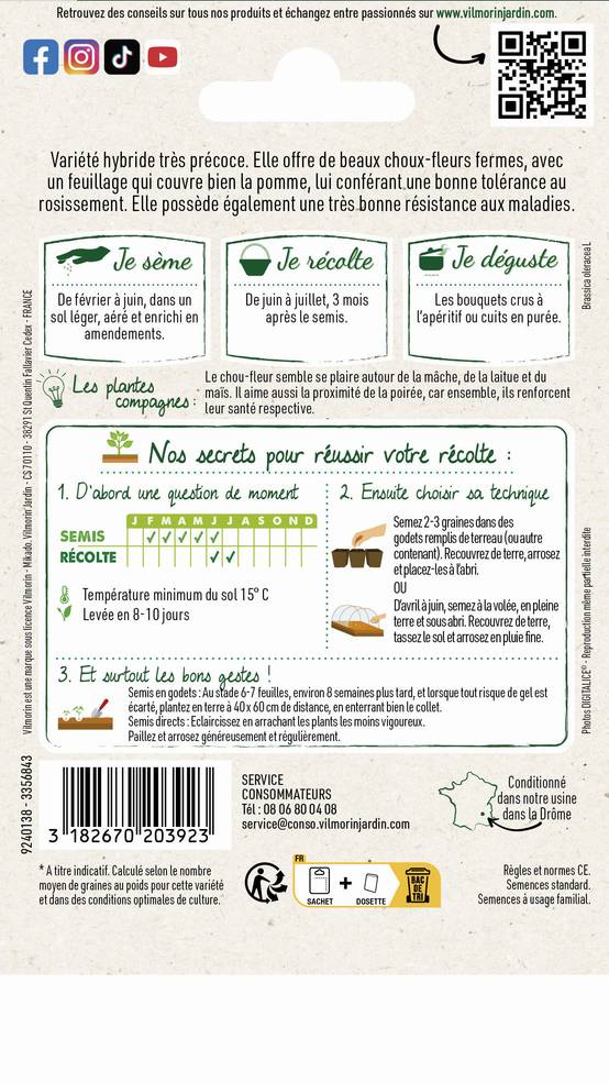 Vilmorin - Chou-Fleur Locris HF1 serie 3 sachet graines 0,5 g - Vilmorin - Image 4