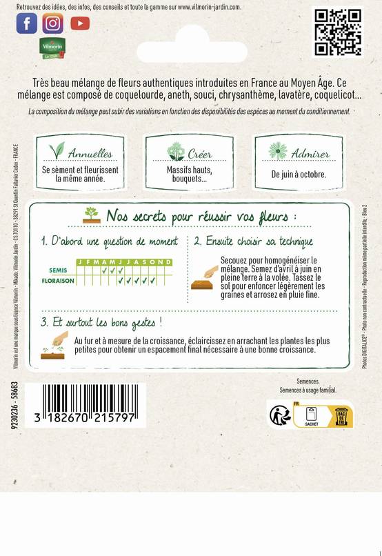 Vilmorin - Mélange fleurs oubliées grand modèle série 4 sachet graines 20 g - Vilmorin - Image 3