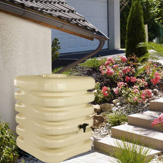 Belli - Récupérateur d'eau de pluie 1000L couvercle, robinet et collecteur inclus cubique beige - BELLI - Image 2