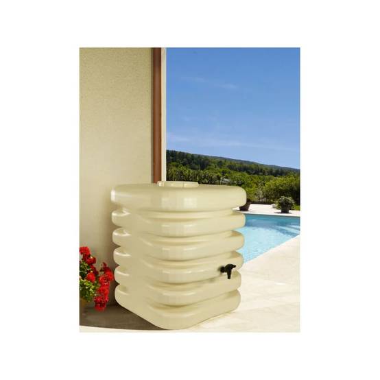 Belli - Récupérateur d'eau de pluie 1000L couvercle, robinet et collecteur inclus cubique beige - BELLI - Image 4