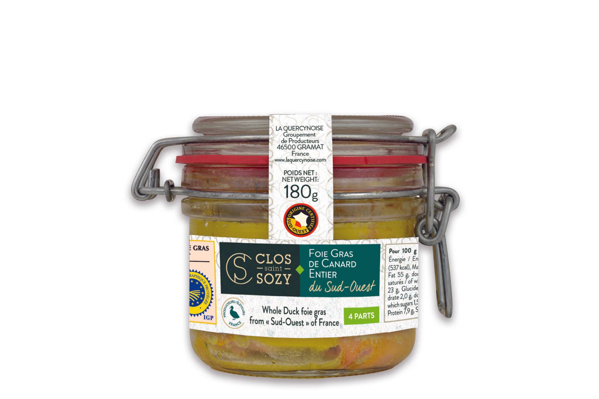 Clos Saint Sozy - Foie gras de canard entier du Sud Ouest en bocal 180 g