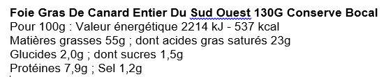 Foie gras de canard entier du Sud Ouest en conserve bocal 130 g - Image 2