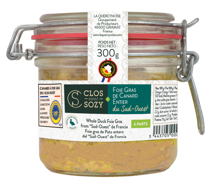 Clos Saint Sozy - FOIE GRAS DE CANARD ENTIER DU SUD-OUEST 300G CONSERVE BOCAL