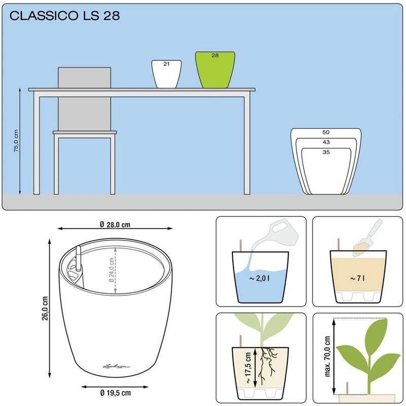 Jardinière Classico LS 28 ALL-IN-ONE plastique charbon métallisé Ø28xH.26 cm - Lechuza - Image 1