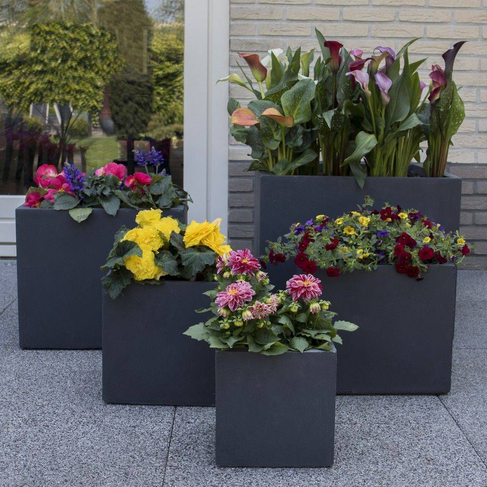 Bac à fleurs fibre de terre L55 H46 cm anthracite - Image 4