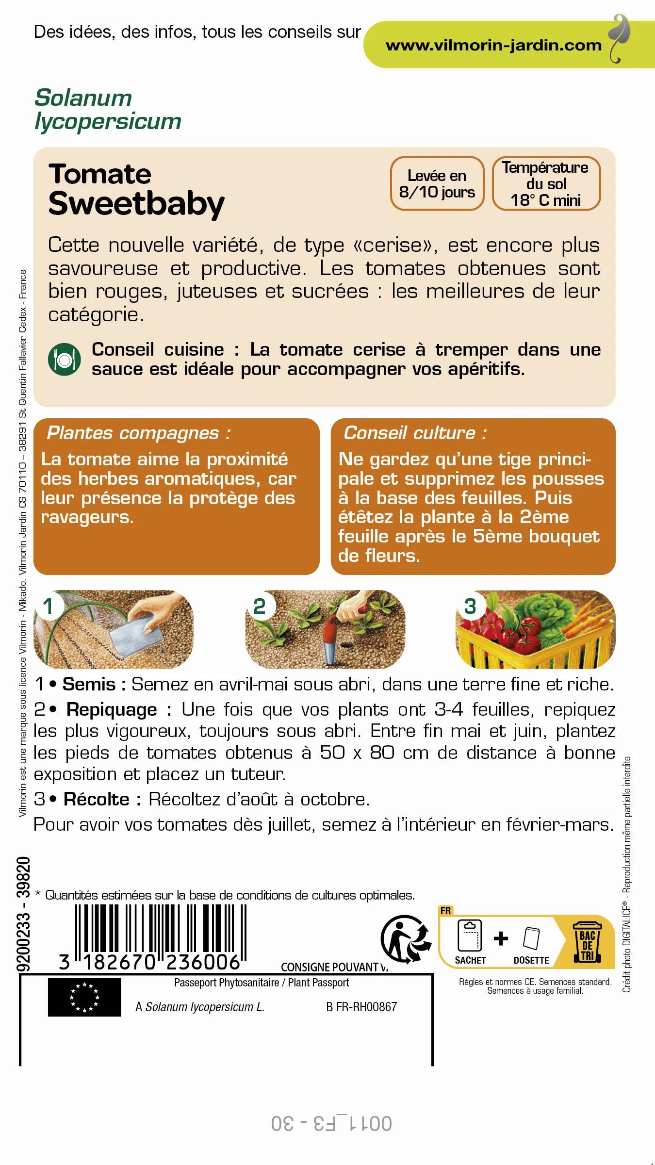 Vilmorin - Tomate Sweetbaby serie 3 sachet graines 0,2 g - Vilmorin - Image 2