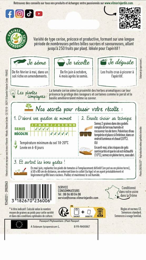Vilmorin - Tomate Sweetbaby serie 3 sachet graines 0,2 g - Vilmorin - Image 4