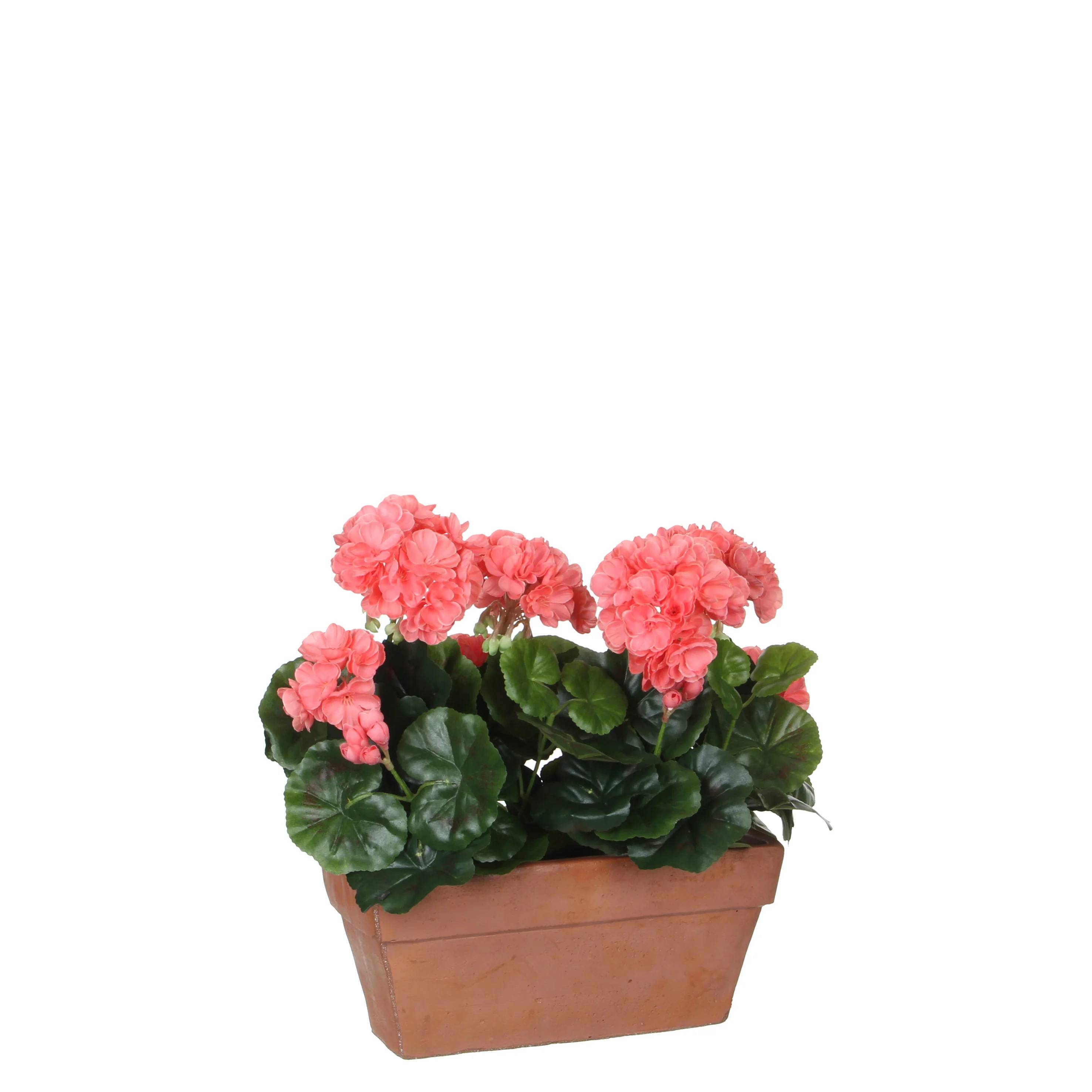 Mica Décoration - Géranium saumon artificiel en jardinière L.29 x l.13 x H.40 cm - Image 2